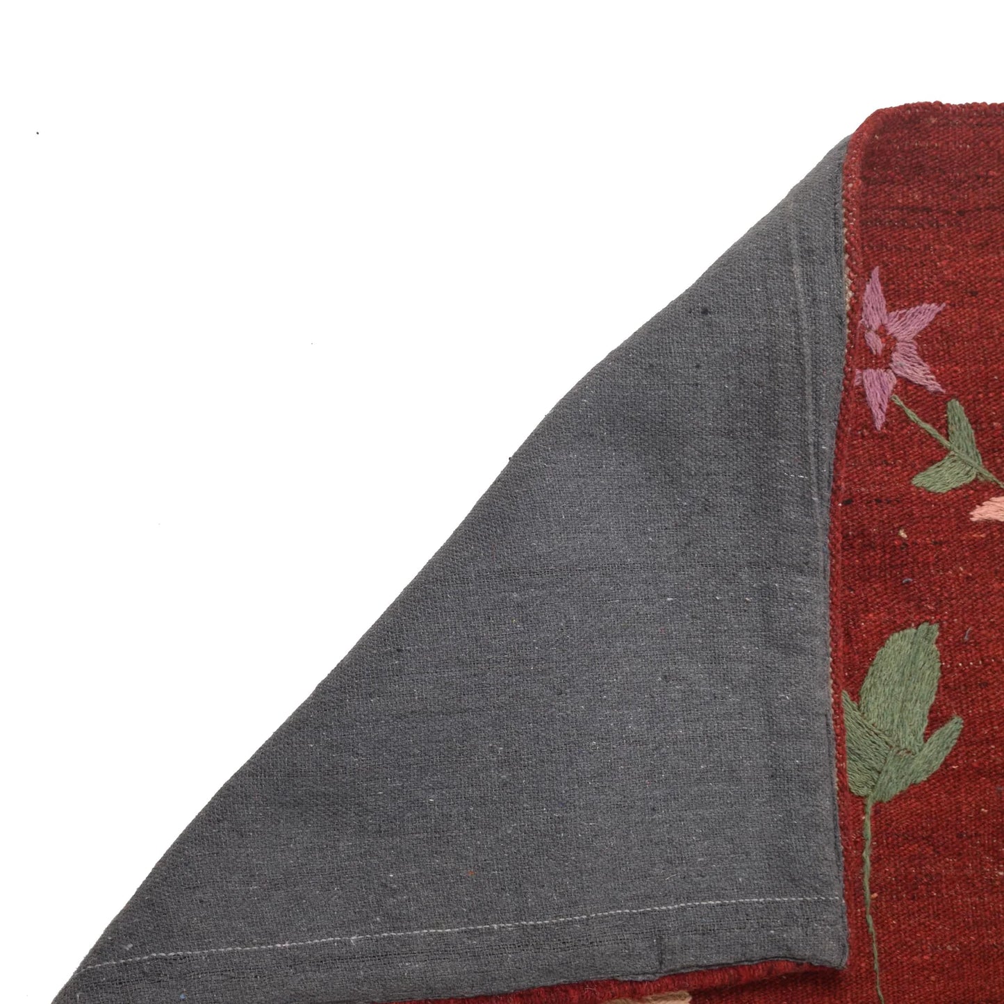 Red Color Embroidery Flatweave Kelim 5' 6" x 7' 9" (ft) - No. B34460