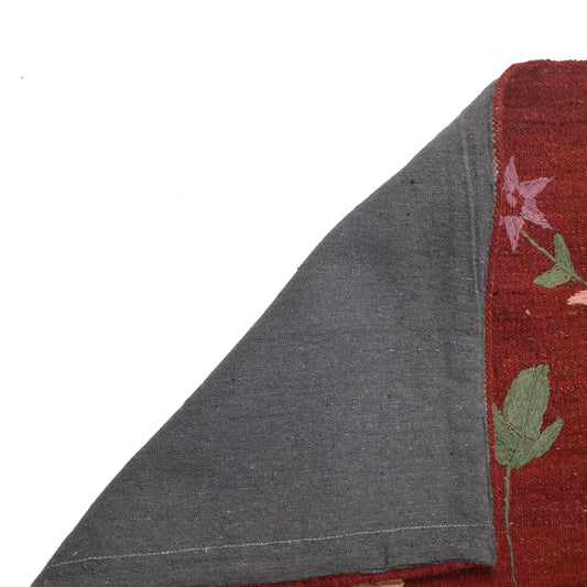 Red Color Embroidery Flatweave Kelim 5' 6" x 7' 9" (ft) - No. B34460