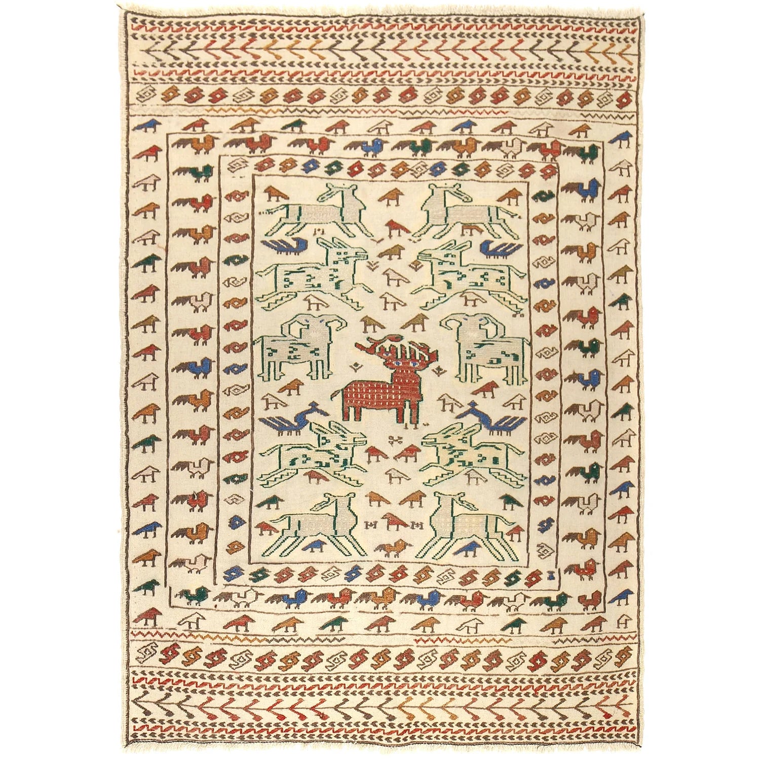 White Sumak Kilim 4' 0 x 5' 7 (ft) - No. B20001