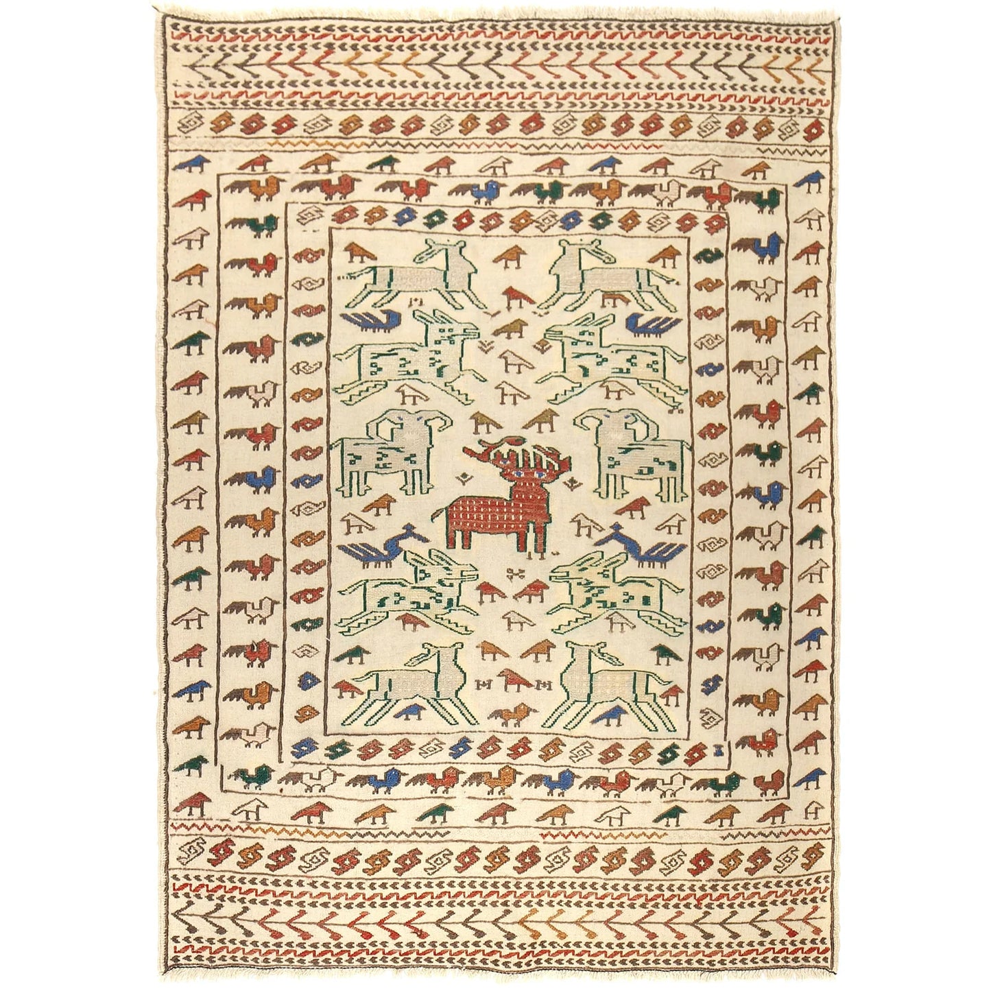White Sumak Kilim 4' 0 x 5' 7 (ft) - No. B20001