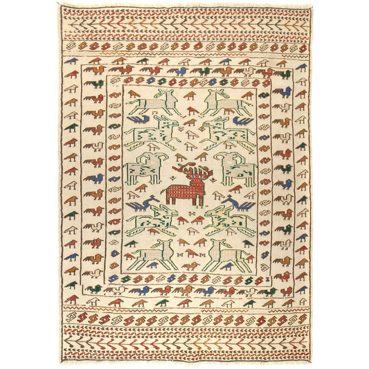 White Sumak Kilim 4' 0 x 5' 7 (ft) - No. B20001