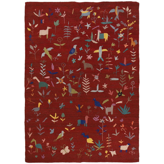 Red Color Embroidery Flatweave Kelim 5' 6" x 7' 9" (ft) - No. B34460