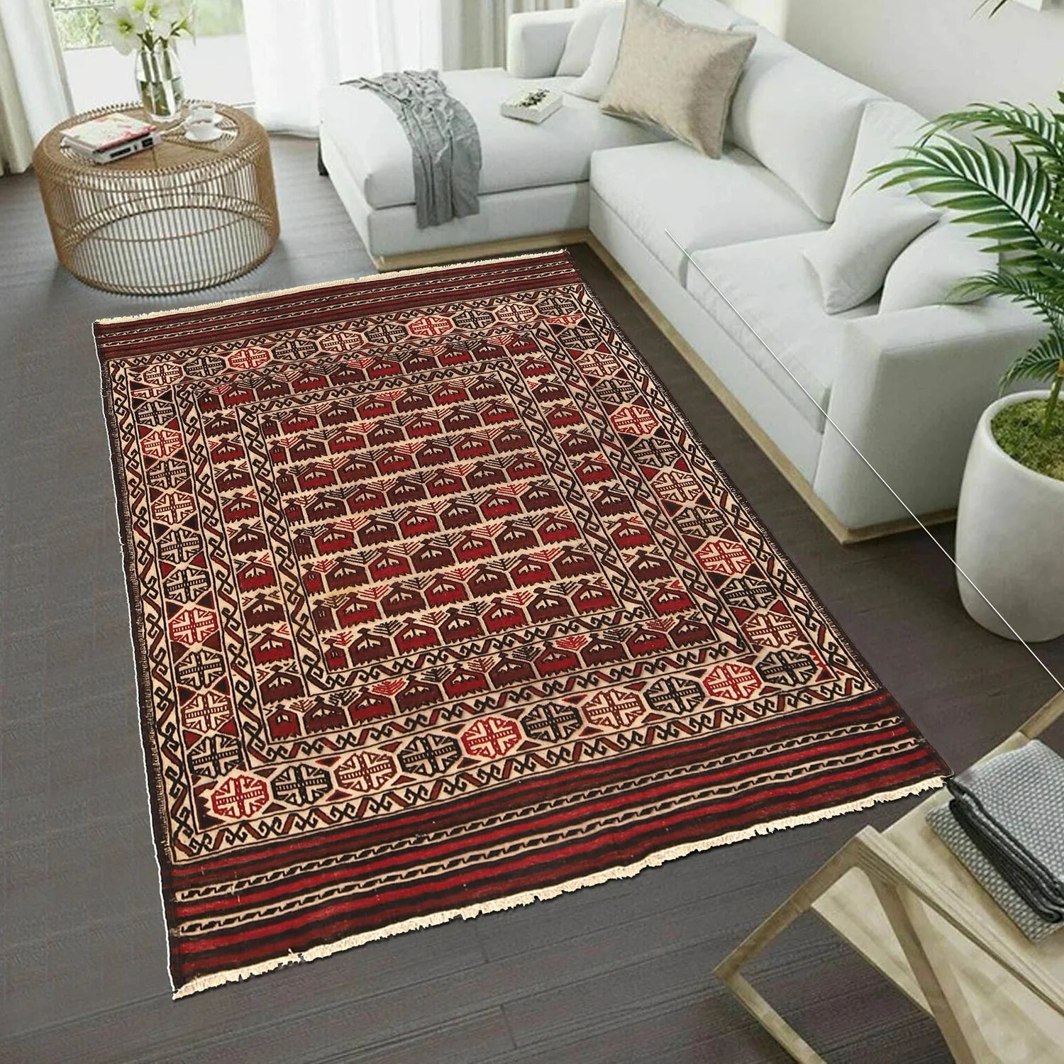 White Sumak Kilim 4' 1 x 5' 9 (ft) - No.  B19997
