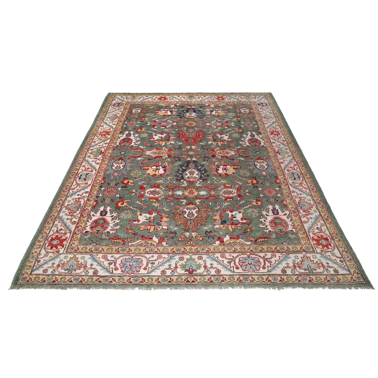 Green Color Oushak Carpet 9' 5" x 11' 10" (ft) - No. G27689