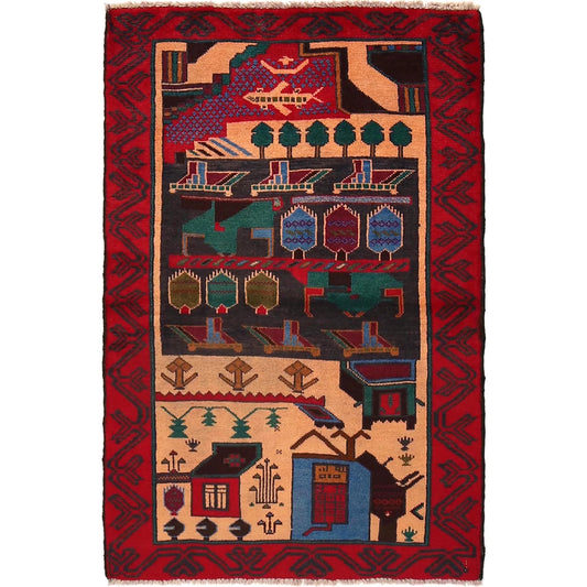 Handmade Picture Rug 2' 8" x 4' 1" (ft)- No. 10255