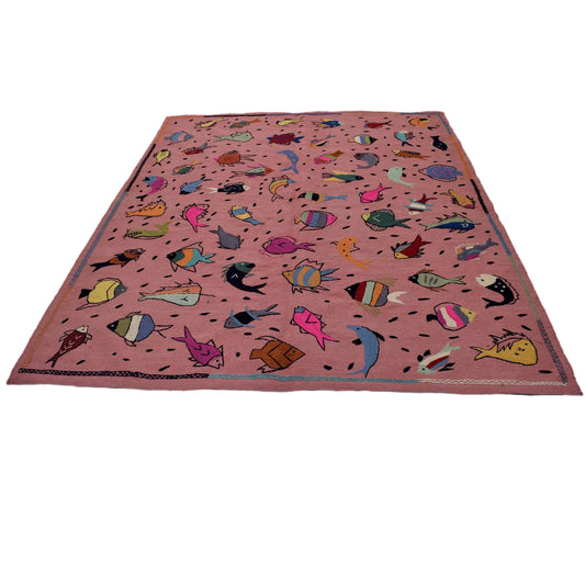 Hand Made Embroidery Kilim 6' 2" x 7' 11" ft / 189 x 242 cm - No. B32077
