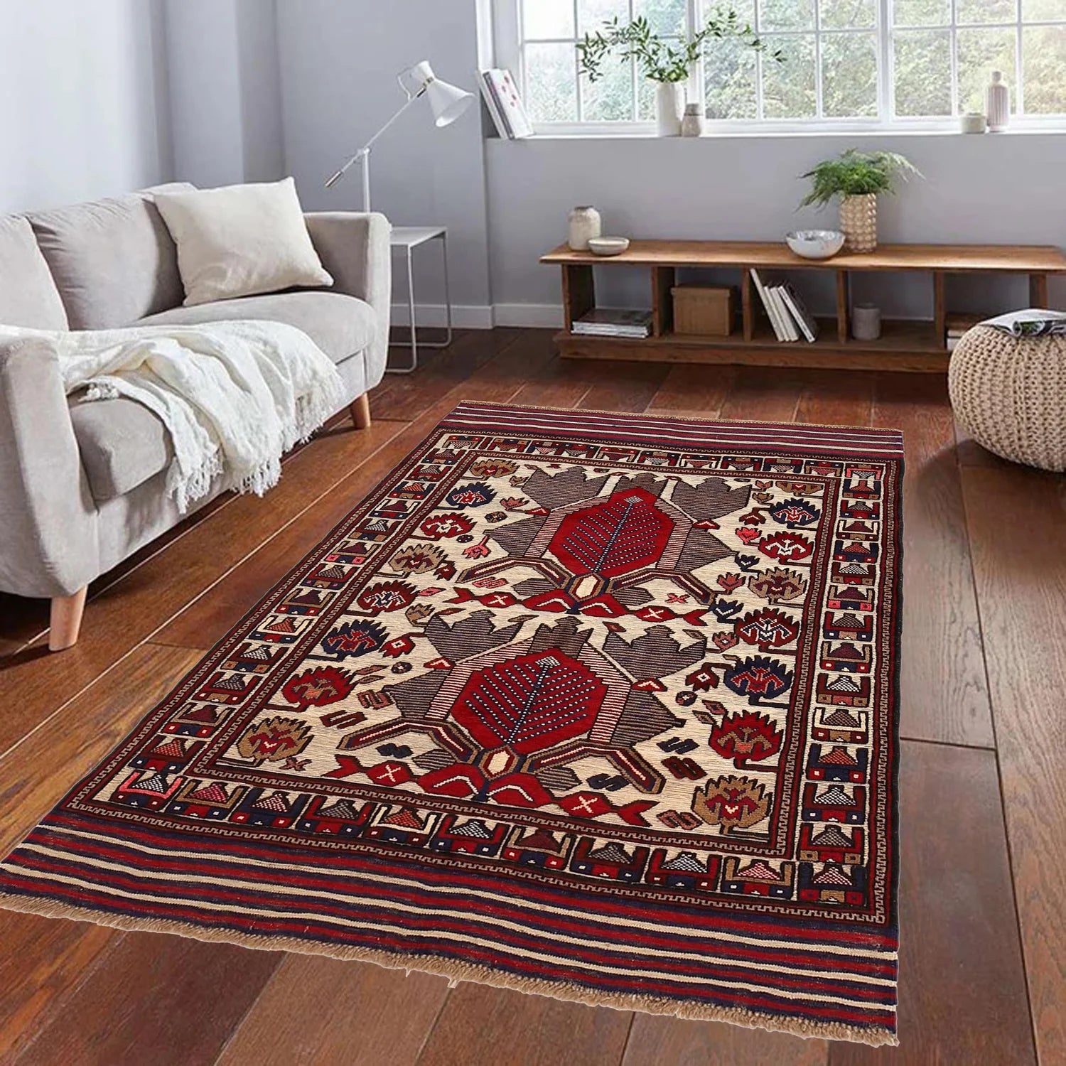 Hand Knotted Barjista Kilim Rug 4' 0" x 5' 5" (ft) - No. 2495