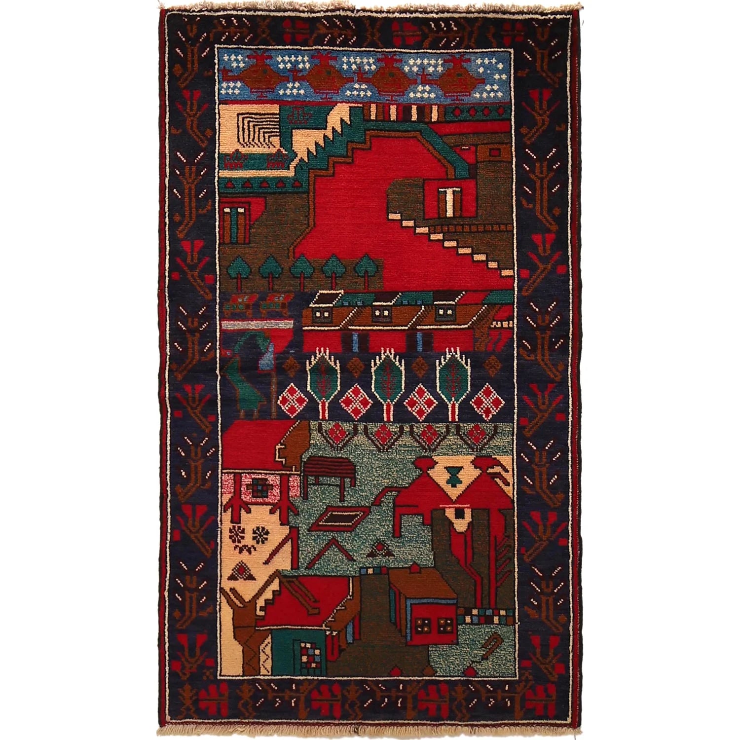 Handmade Pictorial Carpet 2' 9" x 4' 7" (ft)- No. 7936